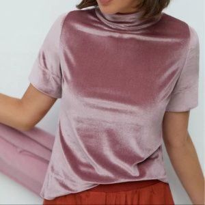 NWT - Anthropologie Velvet Mock Neck Top (Rose), XL
